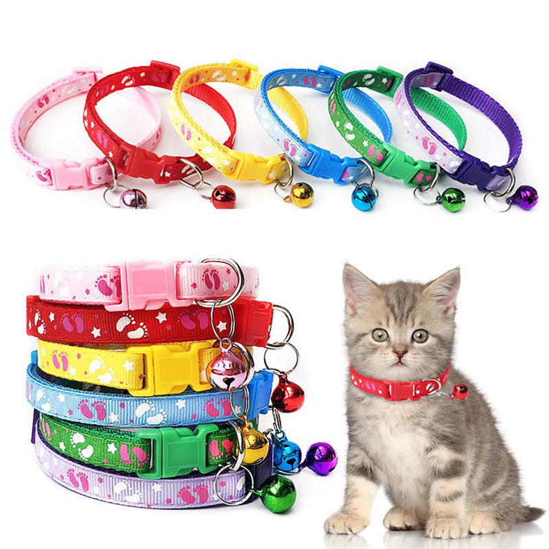 Foot Printed Cat Dog Collar With Bell Adjustable Buckle Dog Collar Cat Puppy Pet Supplies Cat Dog Accessories Small Dog
