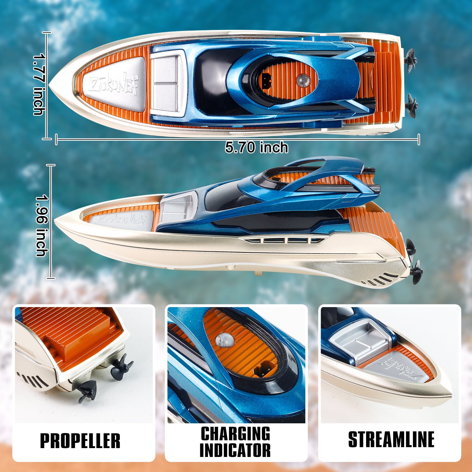 RC Remote Control Luxury Boat For Kids 2.4Hz and 20+ MPH High-Speed Pool Toy Ship For Boys