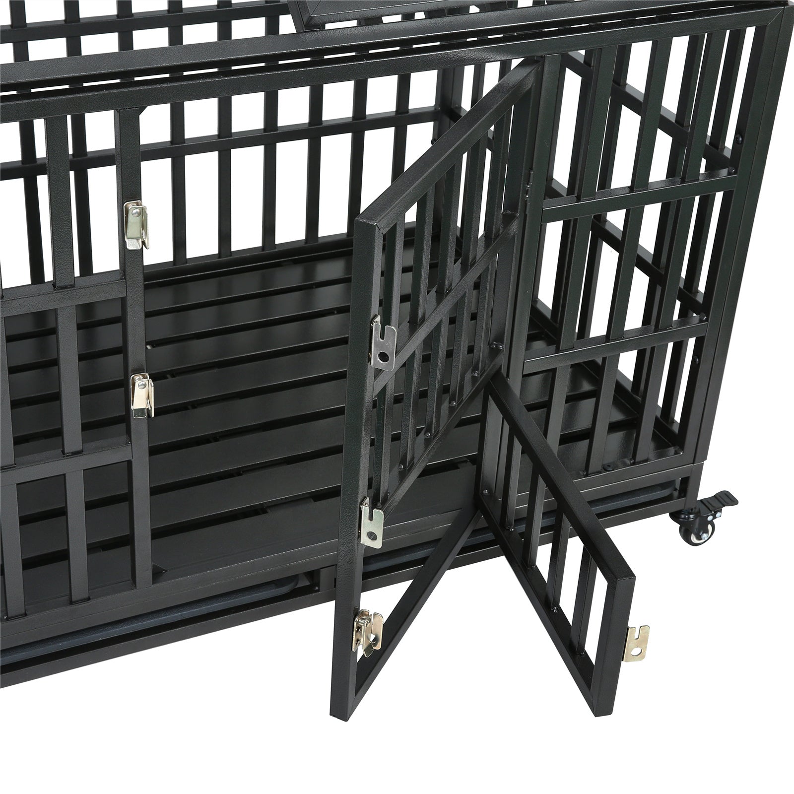 Heavy Duty Steel Pet Crate for Medium Large Dog with 360° Rotate Locking Wheels Removable Tray