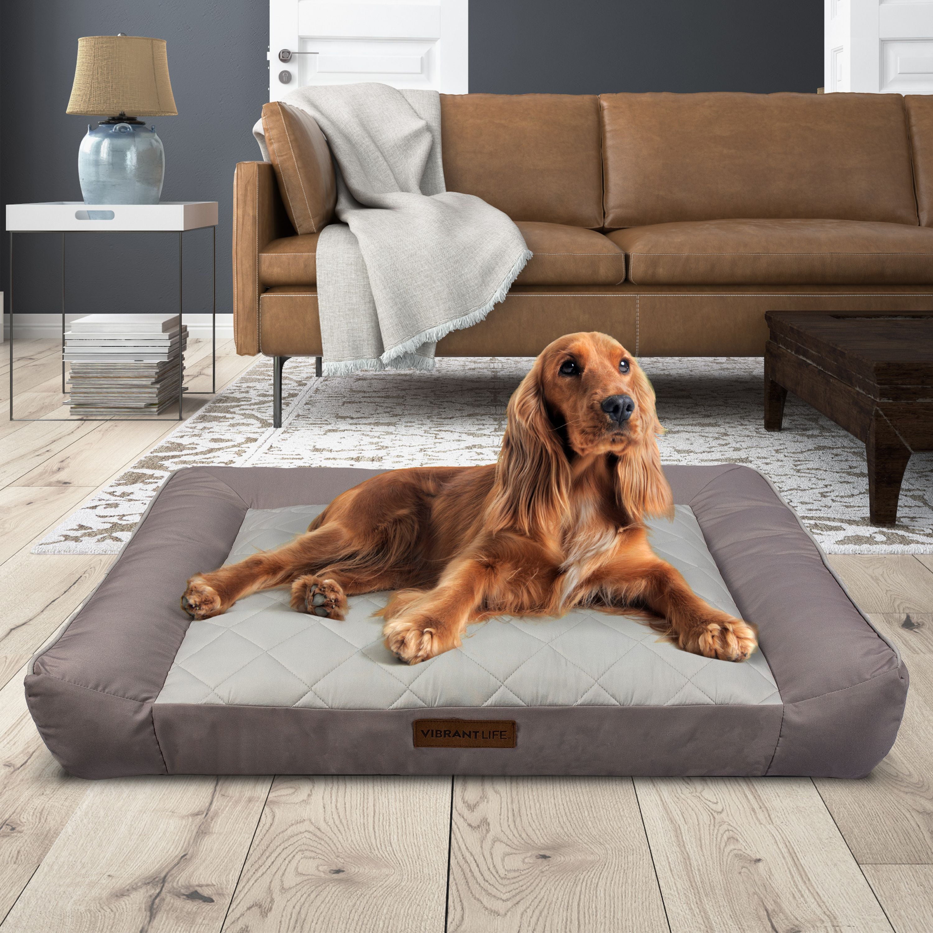Vibrant Life Large Deluxe Cooling Couch Dog Bed， Tan