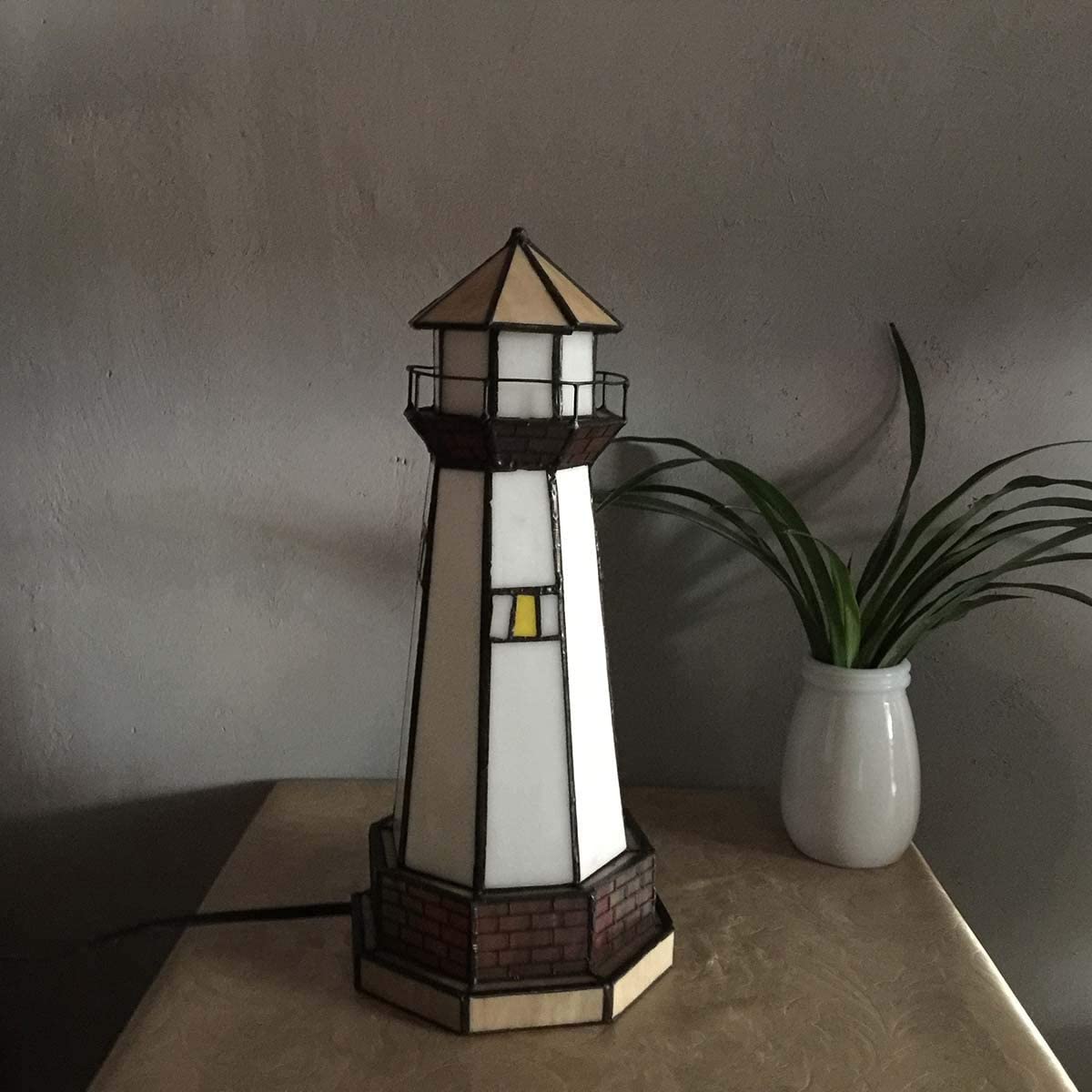 SHADY L10626 Lighthouse  Style Stained Glass Accent Table Lamp Night Light  6"W x 12"H