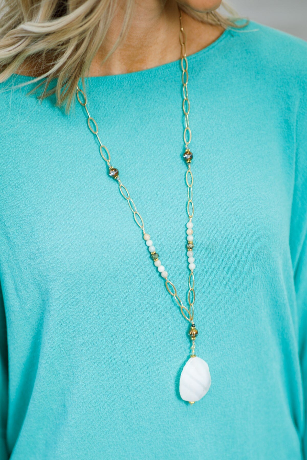 Gold Multicolor Glass Pendant Necklace