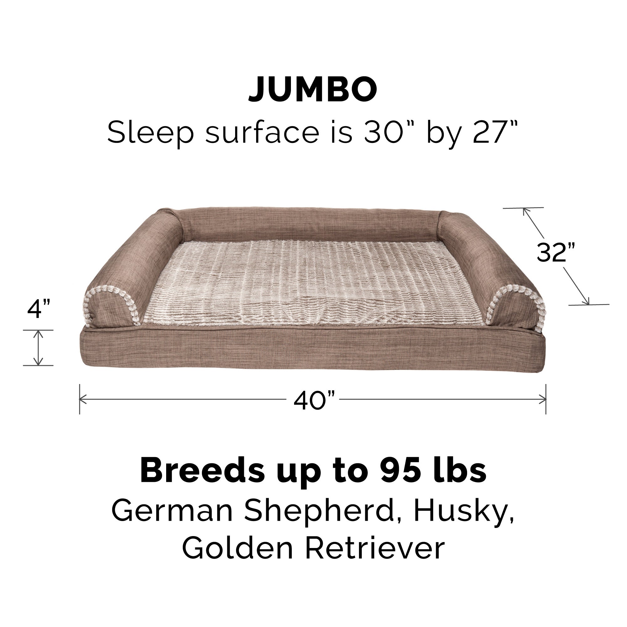 FurHaven Pet Products | Memory Foam Luxe Fur and Performance Linen Sofa Pet Bed for Dogs and Cats - Woodsmoke， Jumbo