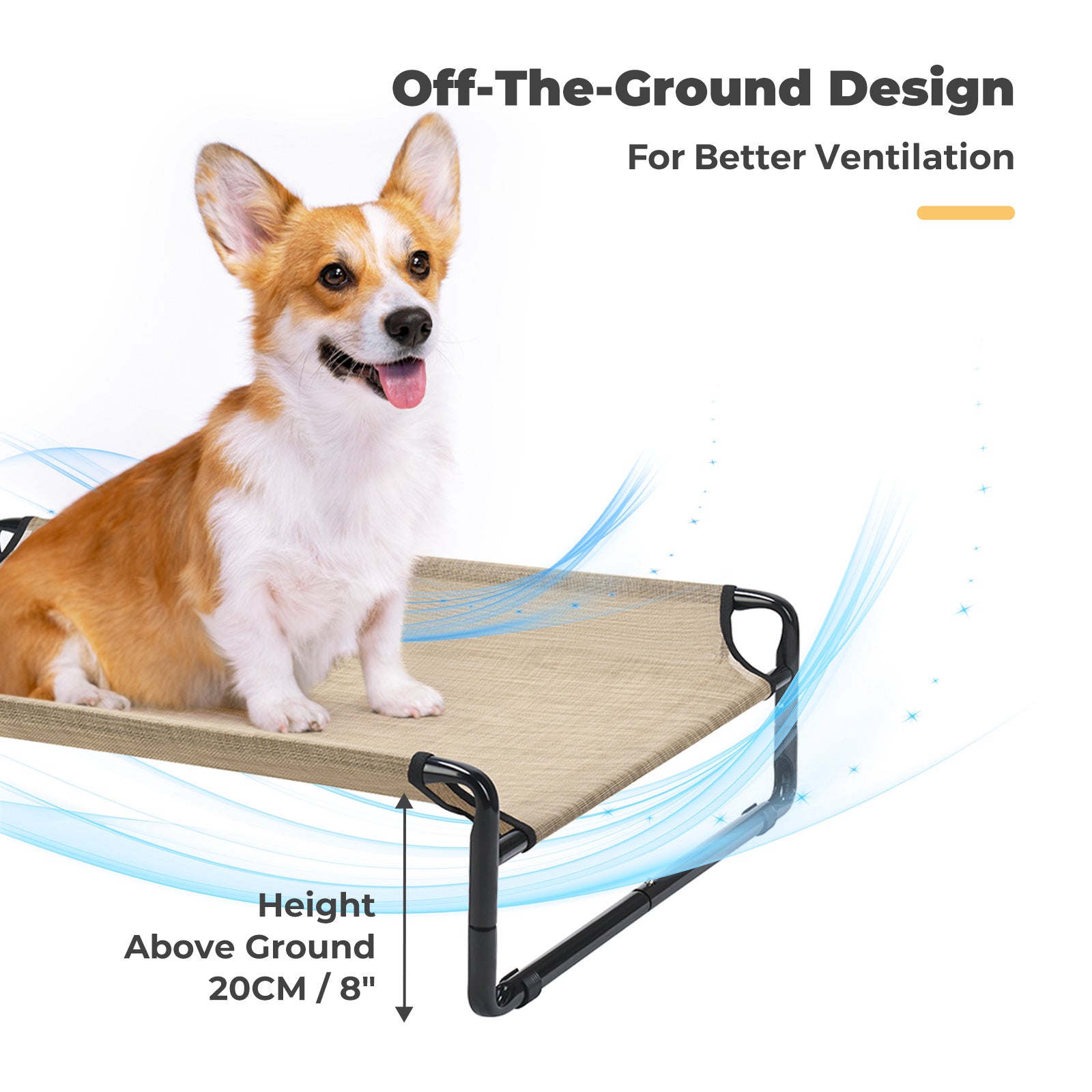 Veehoo Original Cooling Elevated Dog Bed， Raised Dog Cot with Washable Mesh， Medium， Beige Coffee
