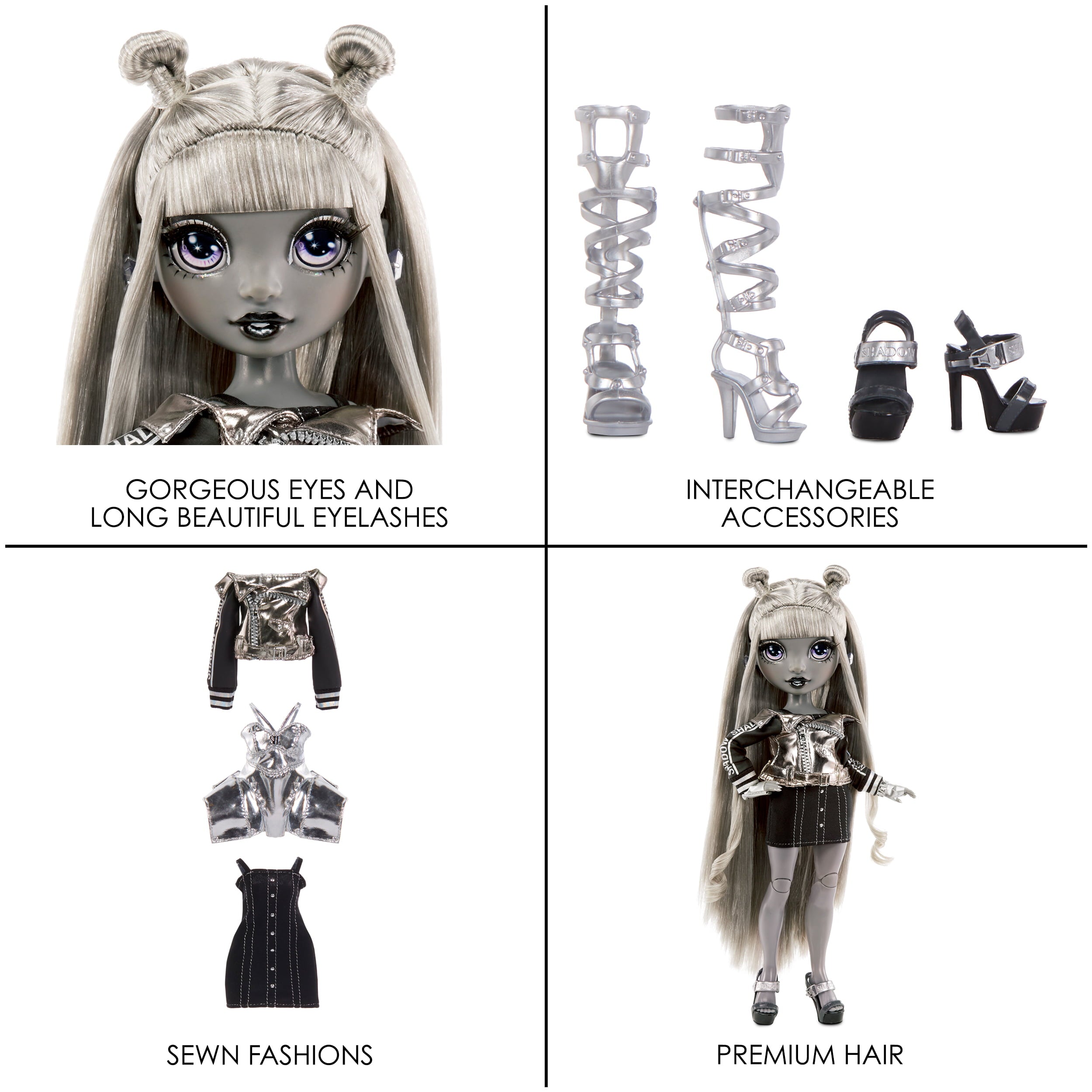 Shadow High Series 1 Luna Madison- Grayscale Fashion Doll. 2 Metallic Grey Designer Outfits to Mix & Match with Accessories, Great Gift for Kids 6-12 Years Old and Collectors