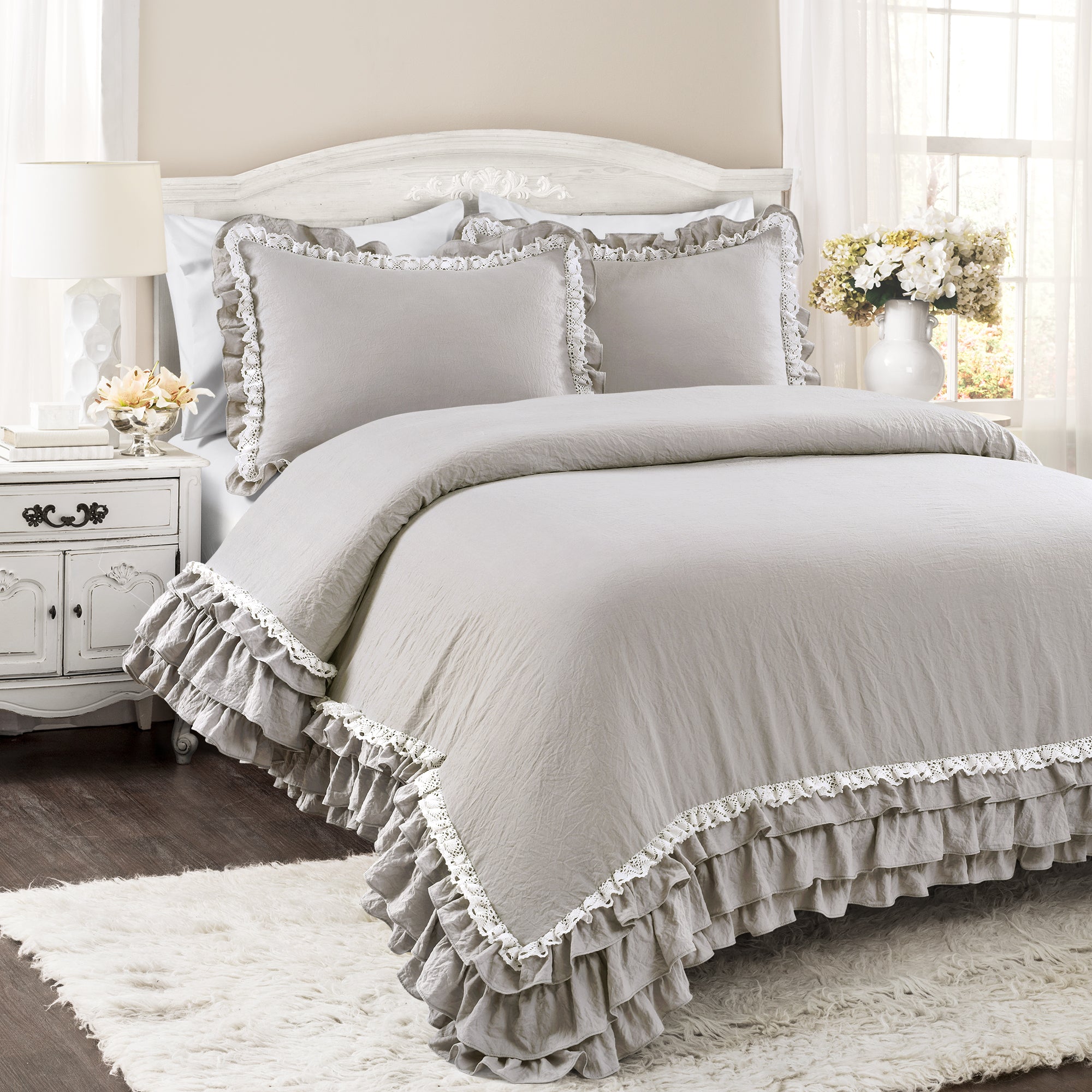 Ella Ruffle Lace 3 Piece Comforter Set