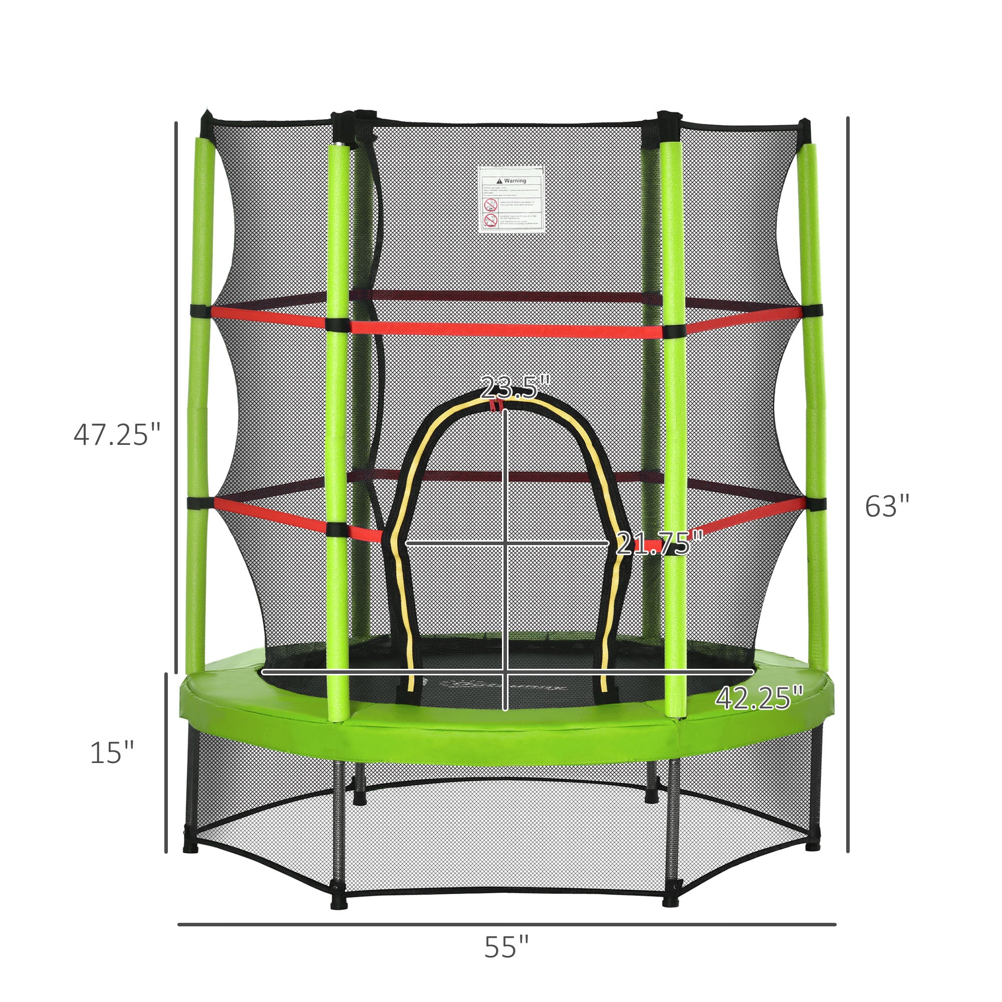 Outsunny Î¦5FT Kids Trampoline with Enclosure Net， Springless Design， Safety Pad and Steel Frame for Indoor Outdoor， Toddler Round Bouncer for Age 3 to 6 Years Green