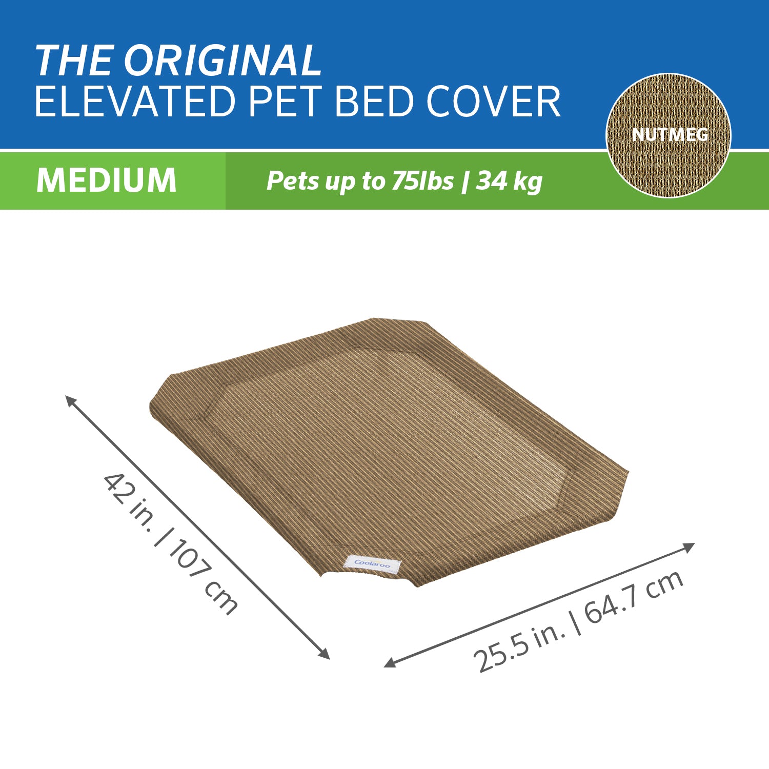 The Original Coolaroo Elevated Pet Dog Bed Replacement Cover， Medium， Nutmeg