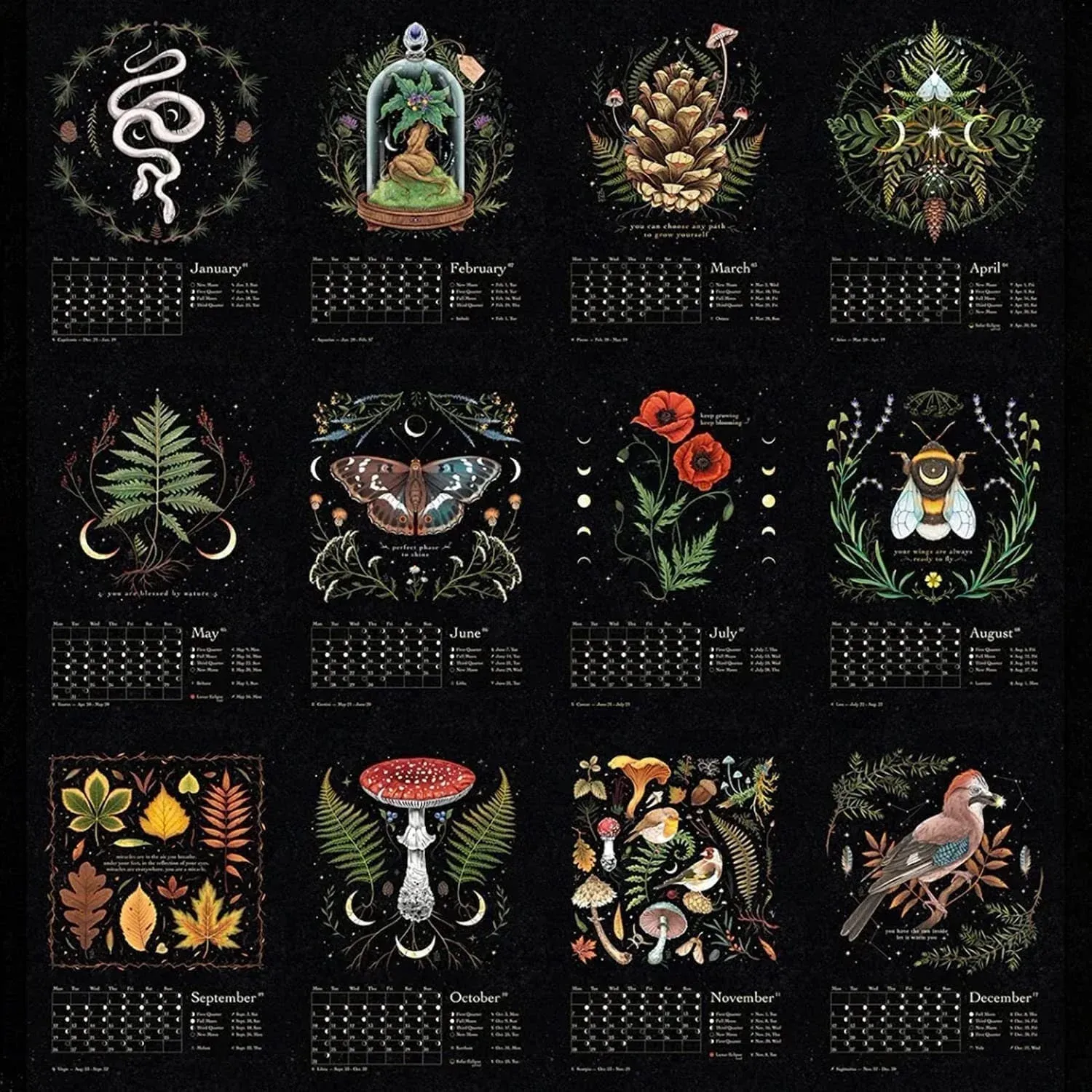Dark Forest Lunar Calendar 2023 Wall Animal Calendars with 12 Original