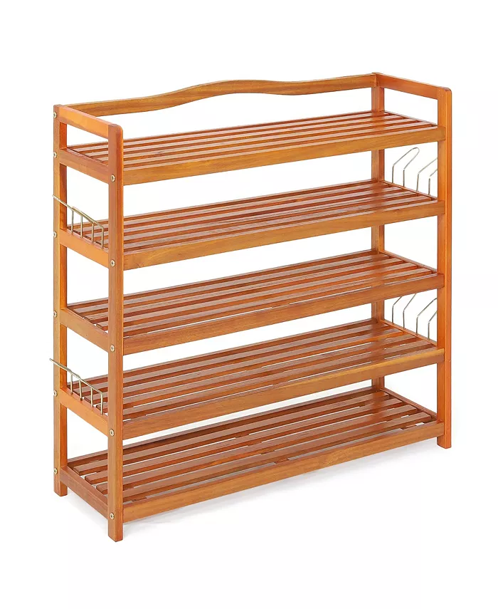 Costway 5-Tier Wood Shoe Rack Freestanding Large Shoe Storage Organizer Heavy-duty