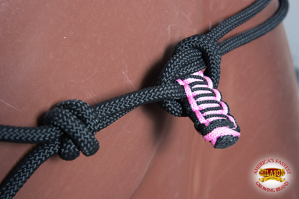 83BH Hilason Horse Poly Rope Tied Adjustable Halter 8 Ft Lead Rope Black Pink