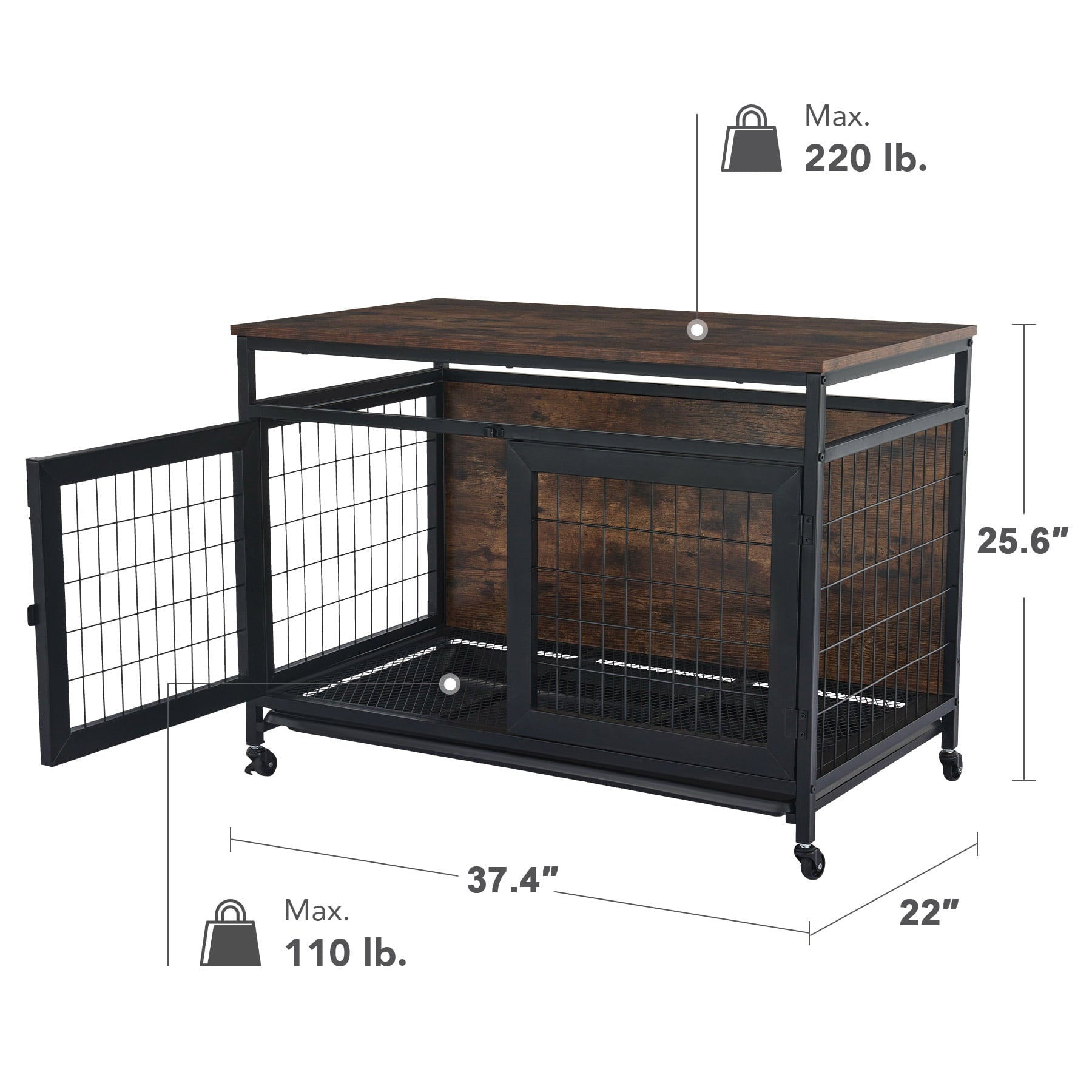 CO-Z Large Dog Crate Furniture Style Dog Cage with Tray Wheels Three Doors Open Space