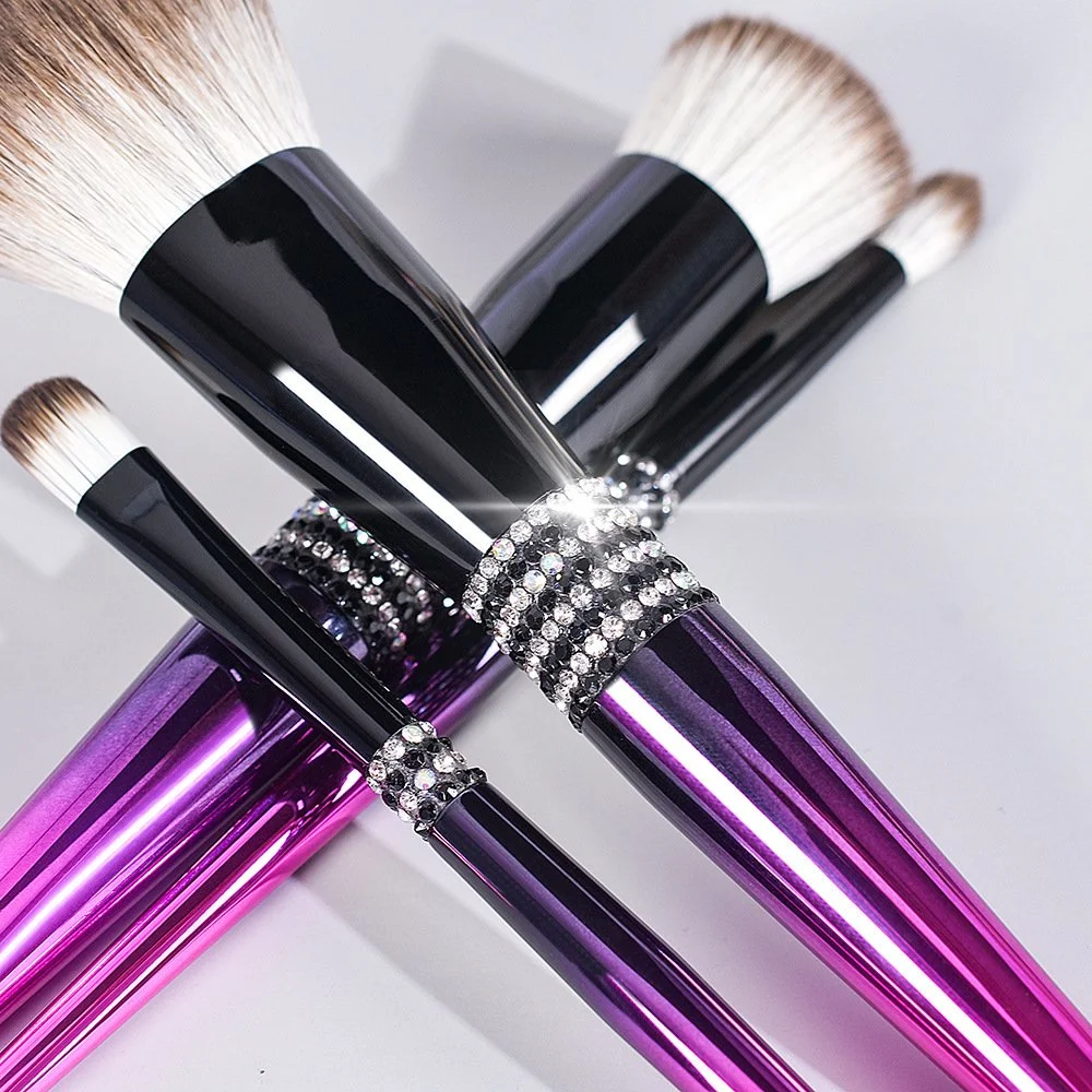 12PCS Diamond Gradient Fuchsia Soft Hair Makeup Brushes Sets