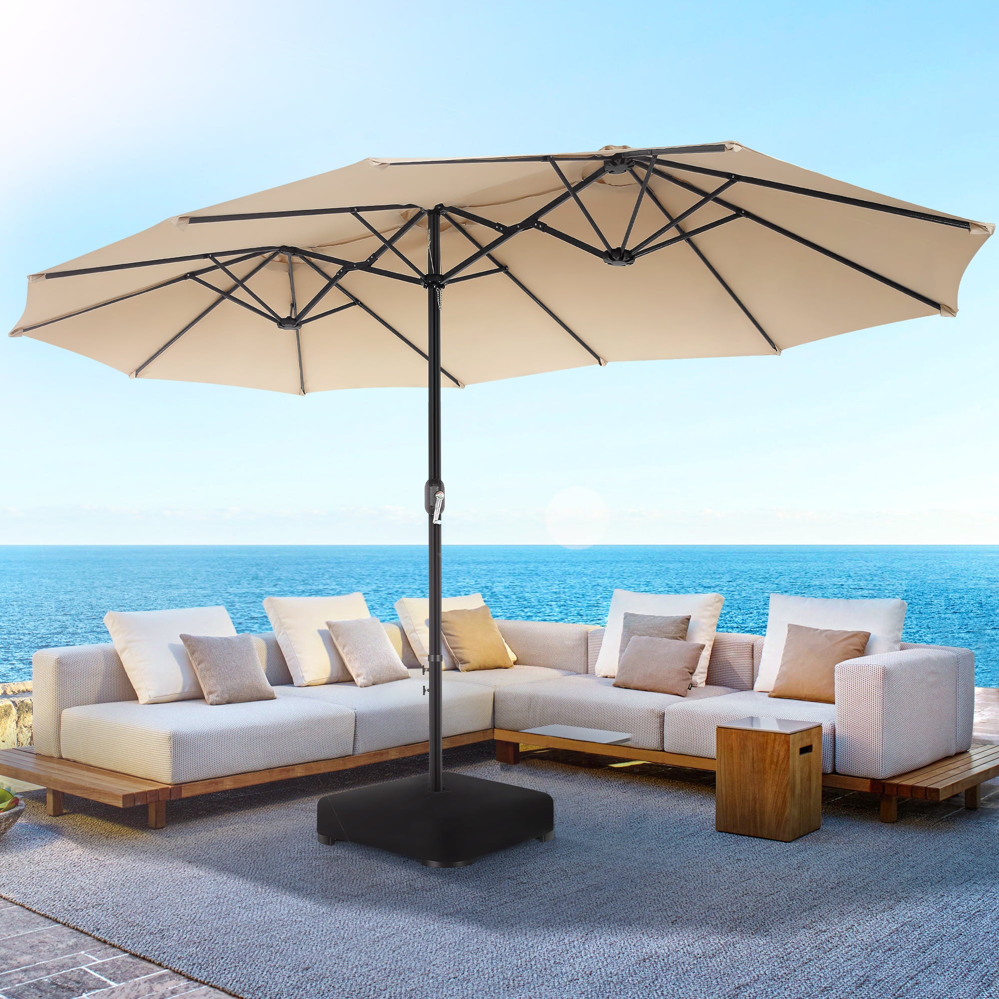 SEJOV 15ft Patio Umbrella with Base Included, Double-Sided Market Umbrella with Crank Large Outdoor Umbrella Rectangular Umbrellas for Patio Table
