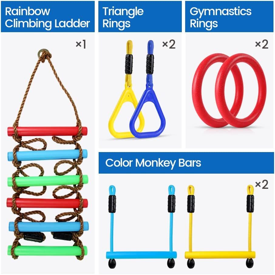 Obstacle Course for Kids， Gentle Booms Ninja Warrior Obstacle Course Accessories Gymnastic Rings Monkey Bar Climbing Rope Ladder Playground Equipment for Kids