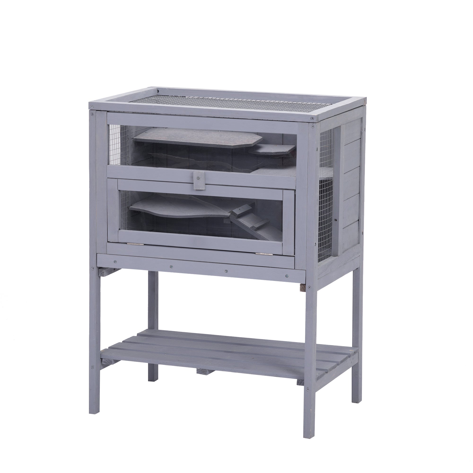 CoSoTower Hamster Wooden Cage with Pull Out Tray， Indoor/Outdoor Pet House for Small Animals， Transparent Acrylic Plate - Gray