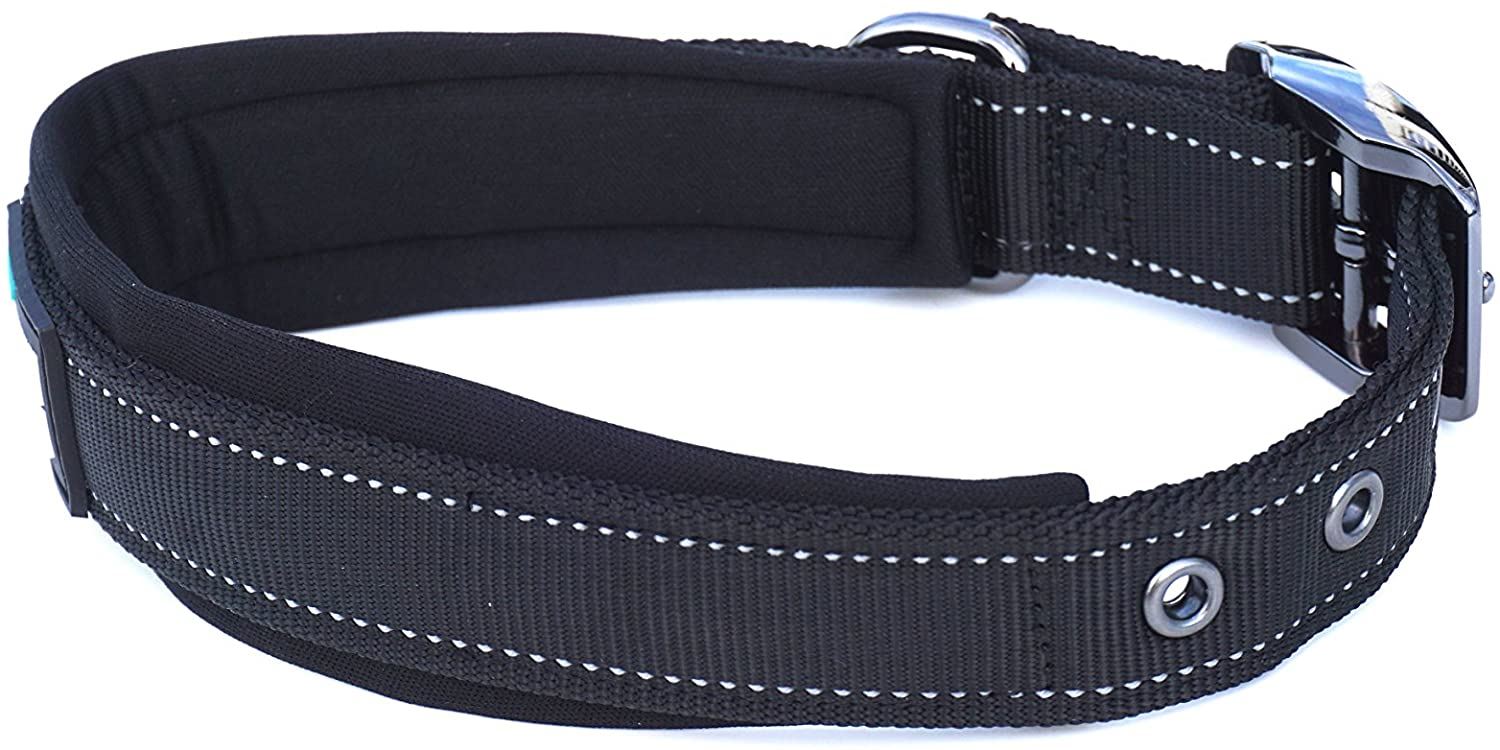 Black Rhino - The Comfort Collar Ultra Soft Neoprene Padded Dog Collar for All Breeds - Heavy Duty Adjustable Reflective Weatherproof (Large， Black)