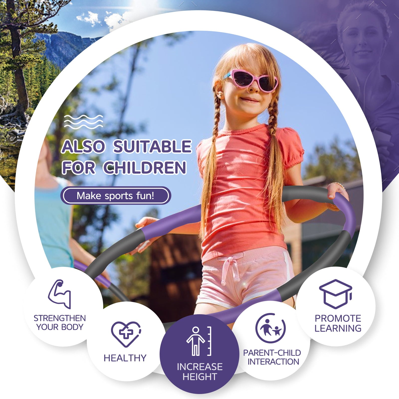 DOTSOG Weighted Hula Hoop for Adults Weight Loss， Workout Equipment for Home Gym， Exercise Hula Hoop with 8 Detachable Sections-(Purple/Gray)