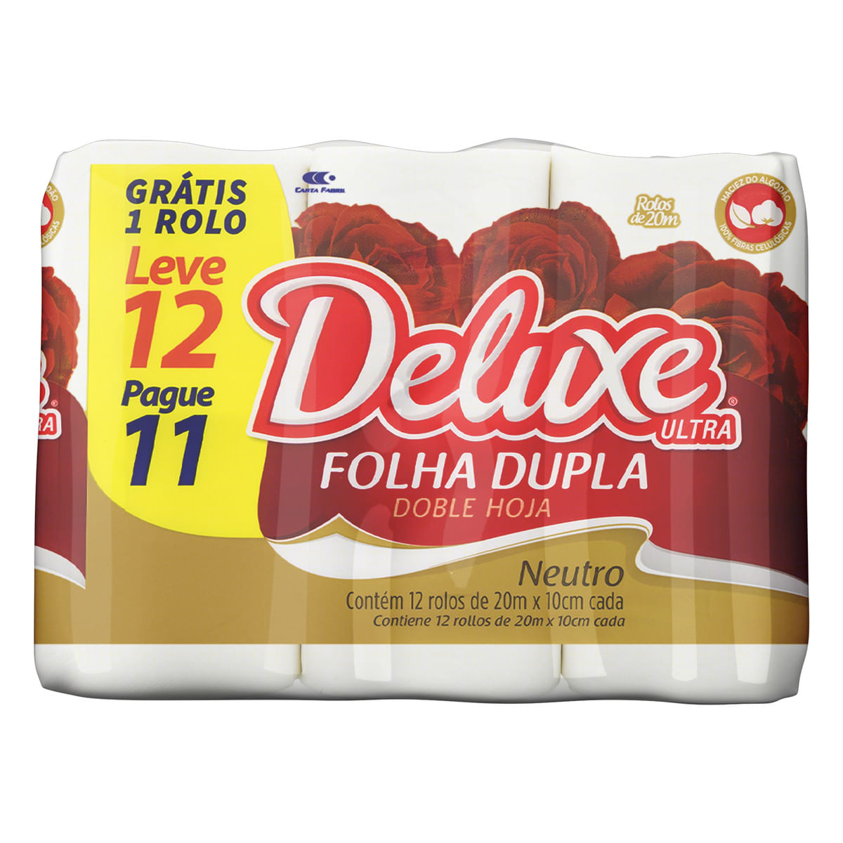 Papel Higienico Folha Dupla Neutro Deluxe Ultra 20 m Pacote Leve 12 Pague 11 Unidades