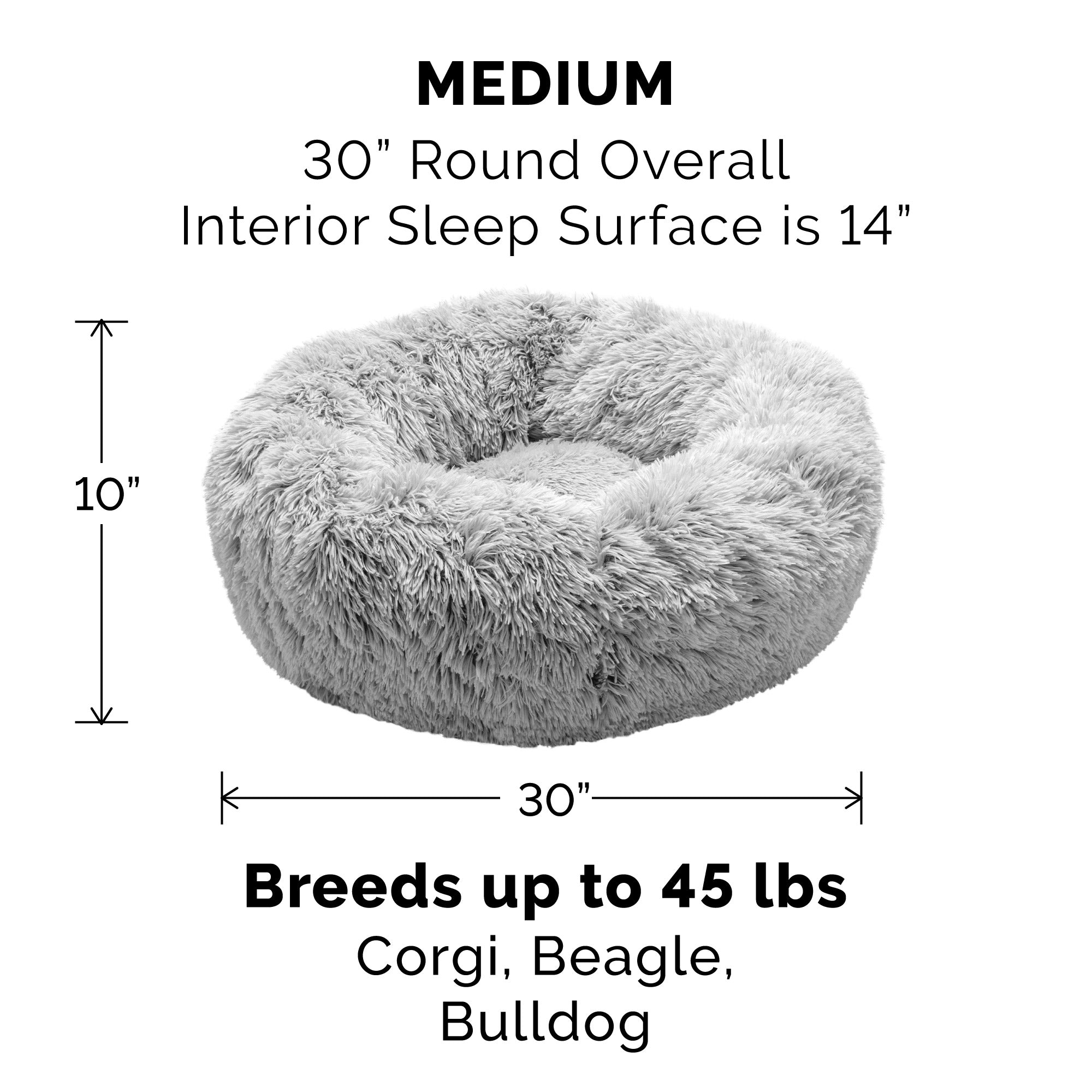 FurHaven | Calming Cuddler Long Fur Donut Pet Bed for Dogs and Cats， Mist Gray， Medium