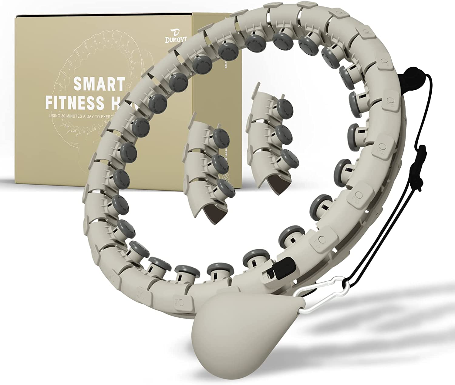 Smart Weighted Fit Hoop for Adults Weight Loss， 24 Detachable Knots， 2 in 1 Adomen Fitness Massage， Great for Adults and Beginners