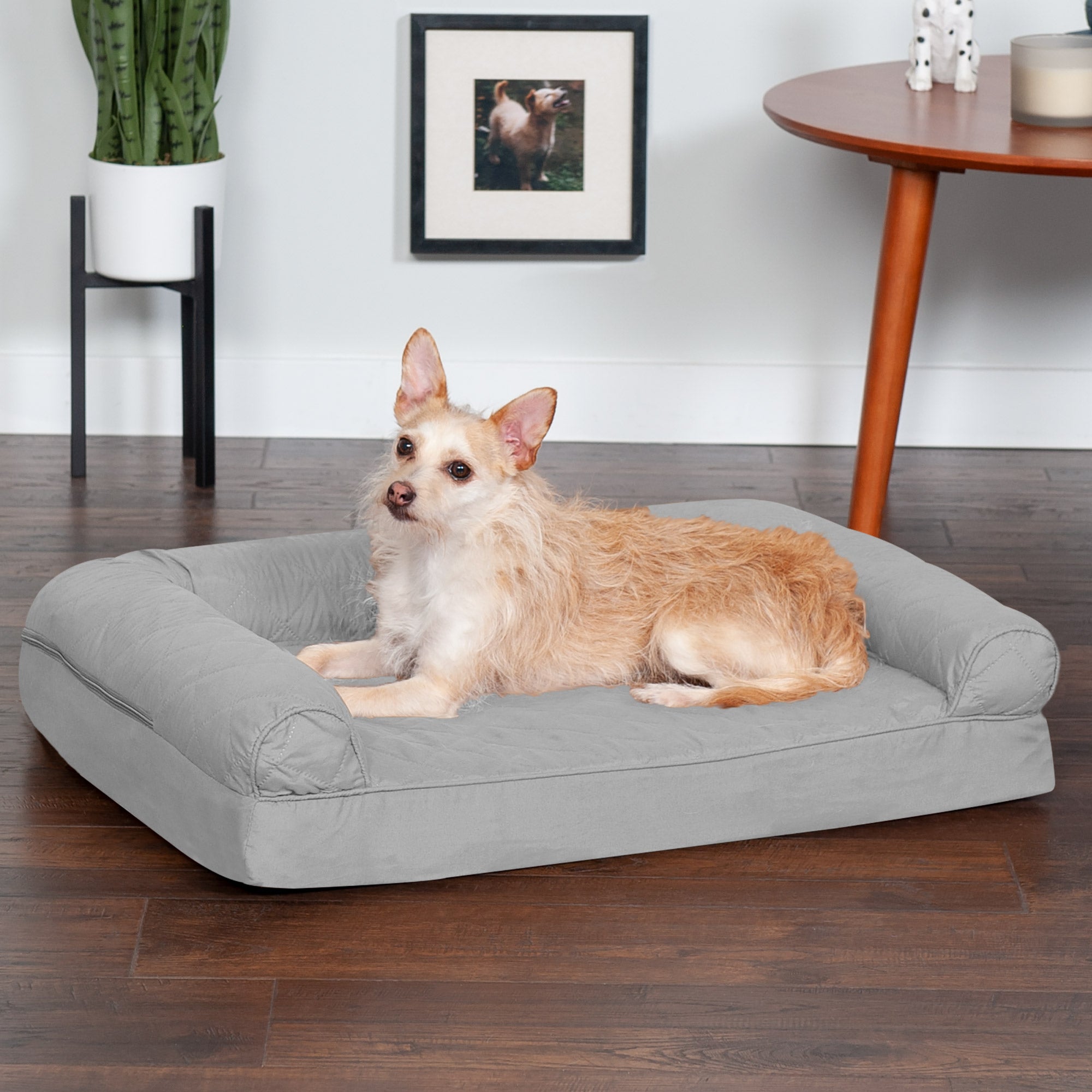 FurHaven | Orthopedic Quilted Sofa Pet Bed for Dogs and Cats， Silver Gray， Medium