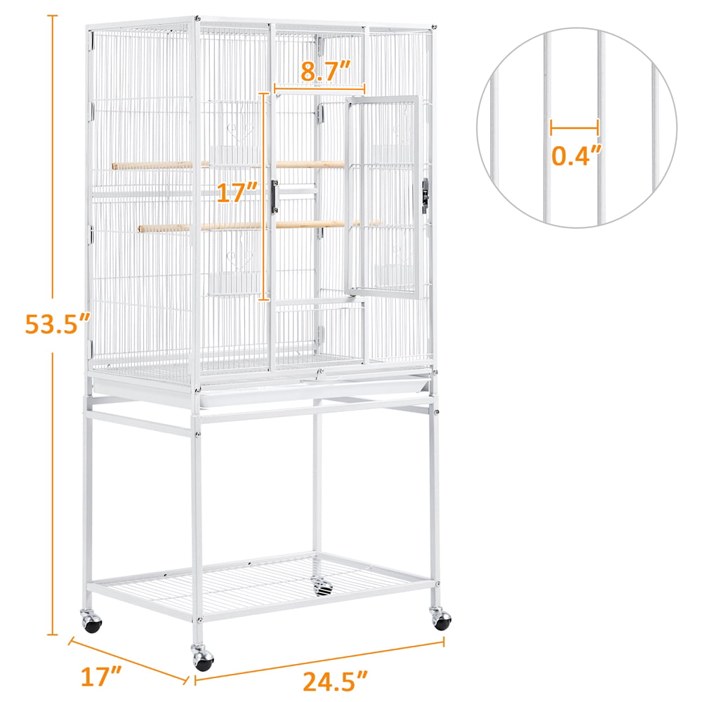 Yaheetech Rolling Parrot Cage Bird Cage for Conures Parakeets Cockatiels with Detachable Stand， White