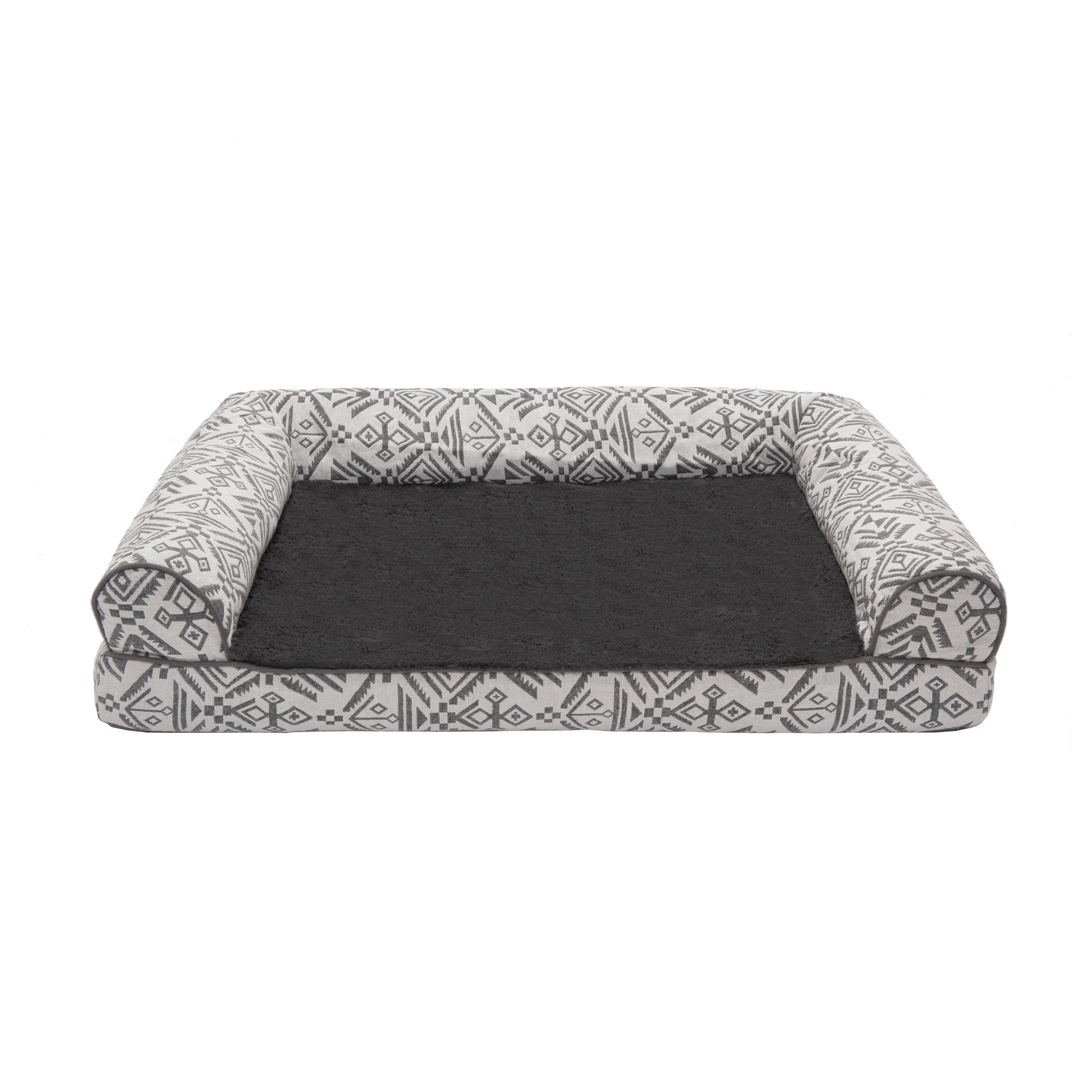 FurHaven Pet Products | Cooling Gel Memory Foam Orthopedic Southwest Kilim Sofa-Style Couch Pet Bed for Dogs and Cats， Boulder Gray， Medium