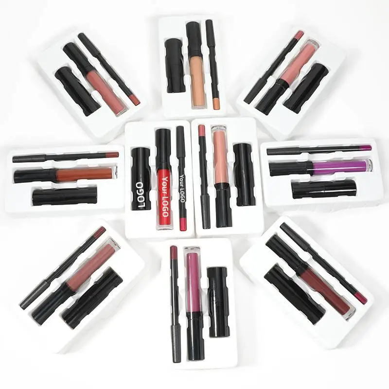 private label lip makeup kit 3Pcs Lip Liner and Lipstick Makeup Set
