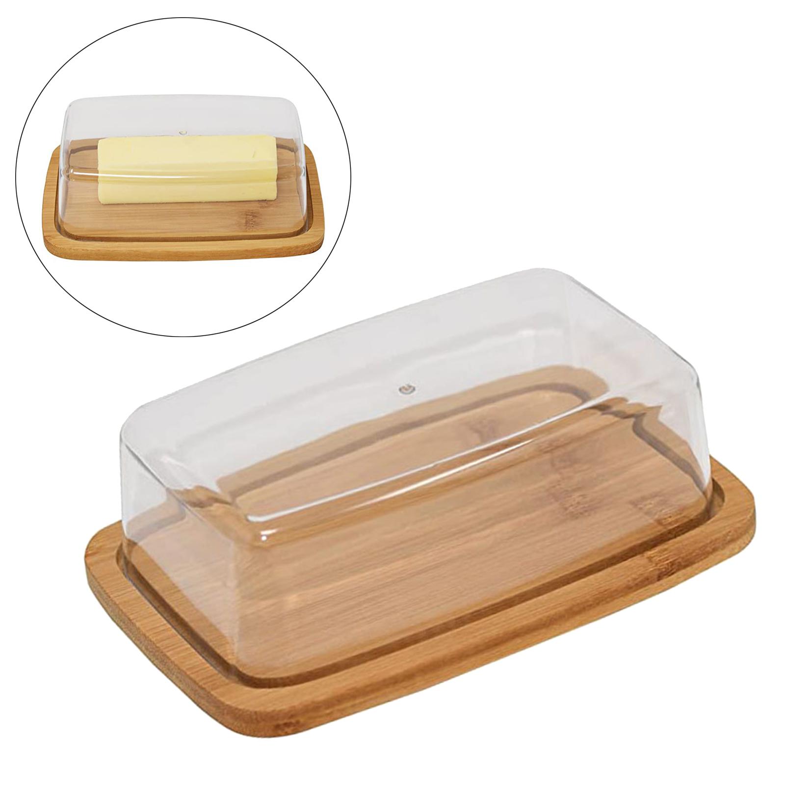 Square with Lid， Bamboo Butter Dish， Butter Dish with Lid， Butter Keeper， Glass Butter Dish， for Kitchen Refrigerators