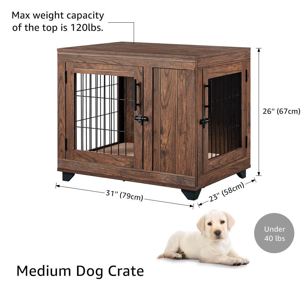 Unipaws Dog Crate Furniture， Walnut， Medium