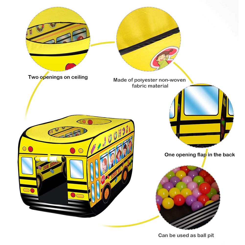 School Bus Pop Up Kids Play Tent Indoor Playhouse Pretend Vehicle Toy Gift for Boys Girls