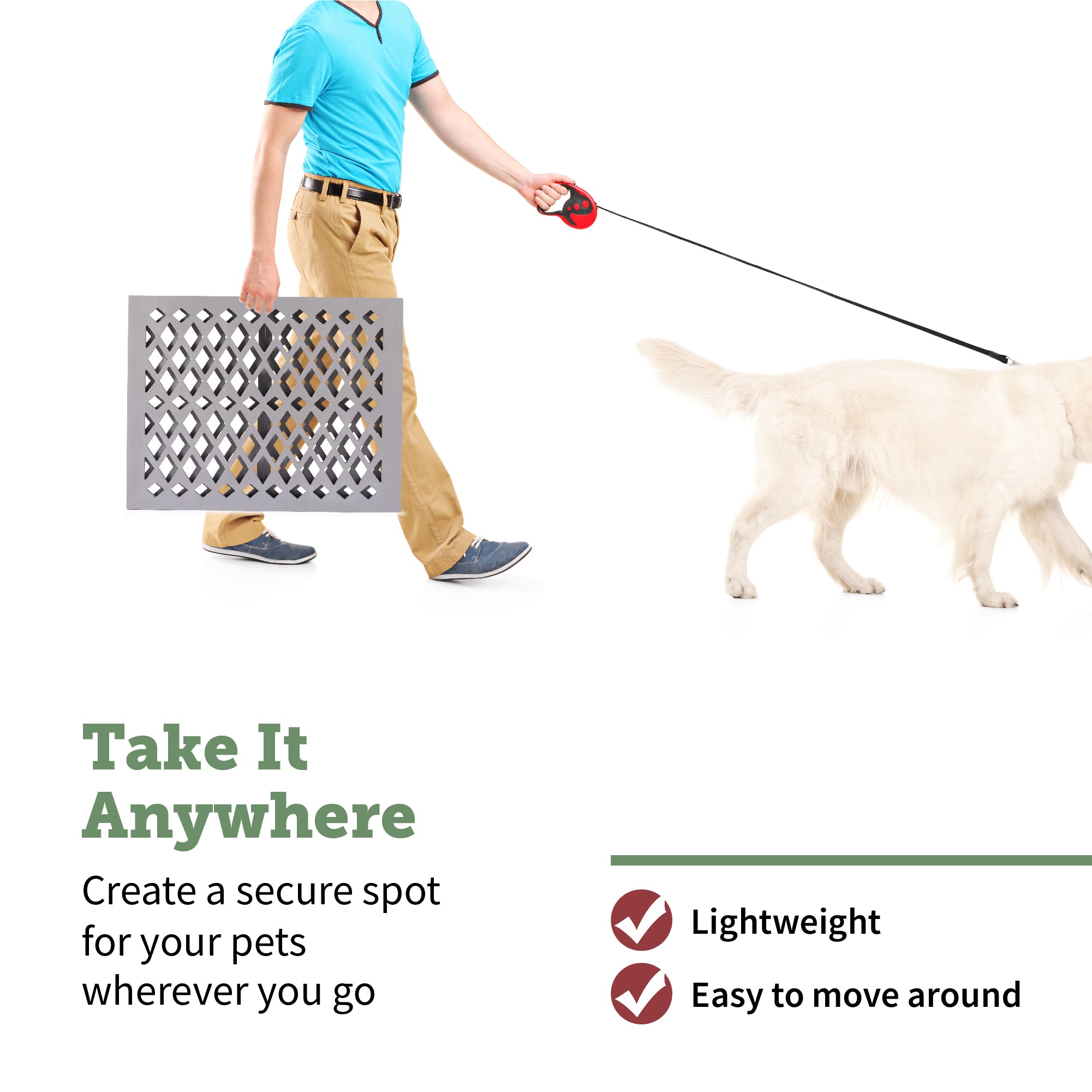 Hoovy Freestanding Decorative Pet Gate: Folding and Extending Dog and Puppy Gate for Home and Office Use | Keeps Pets Safe and Restricted to an Area | No Assembly Required (Diamond Decor， Grey)