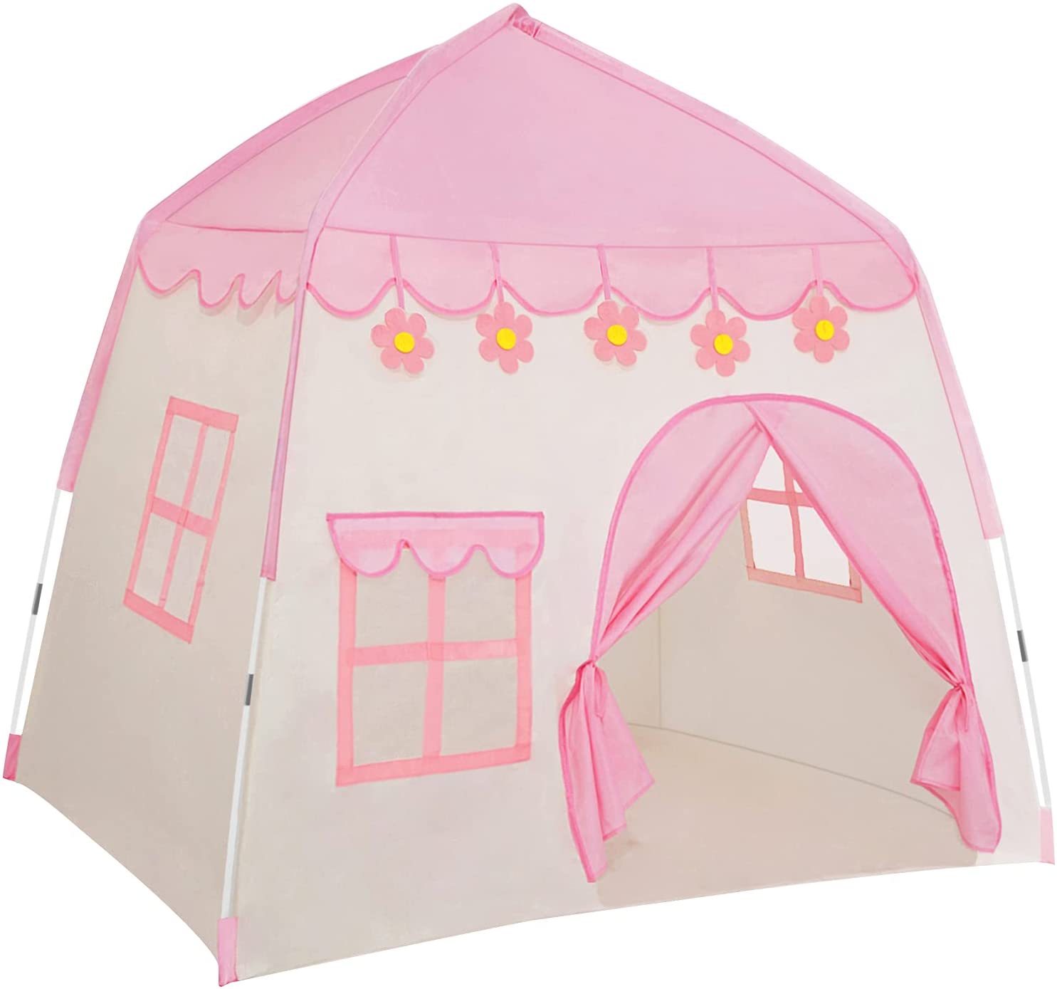 Playhouse Tent for Girls with Lights,Kids Castle Play Tent with Star Lights Toy for Children Indoor and Outdoor Games,420D Thick Oxford Fabric Pink Castle