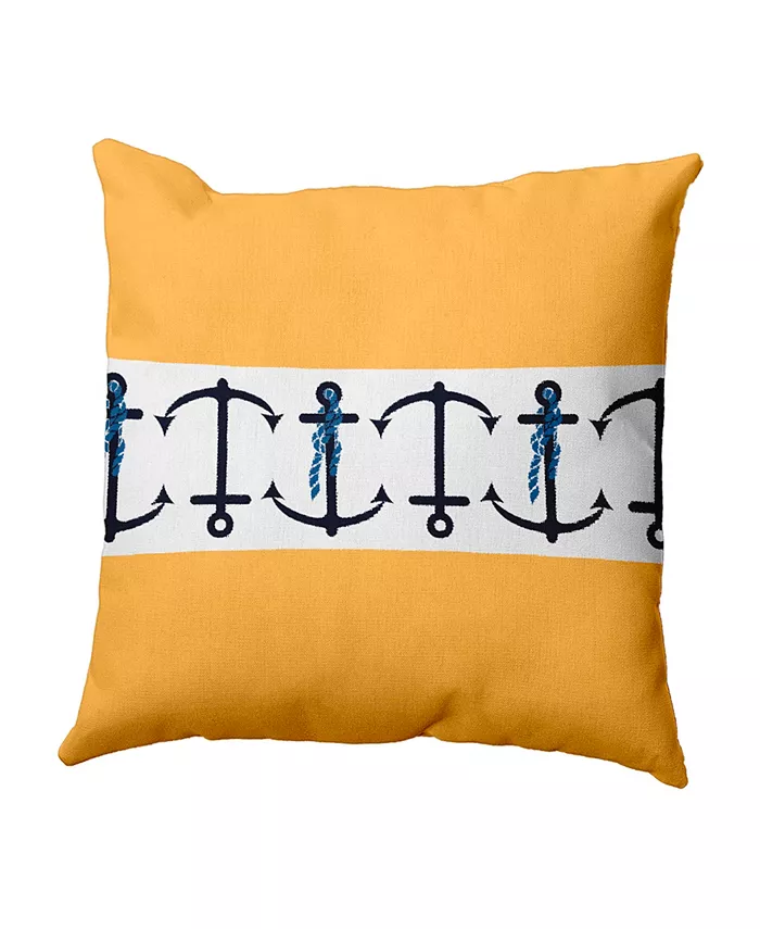 E by Design Anchor Stripe 16 Inch Yellow Decorative Nautical Throw Pillow