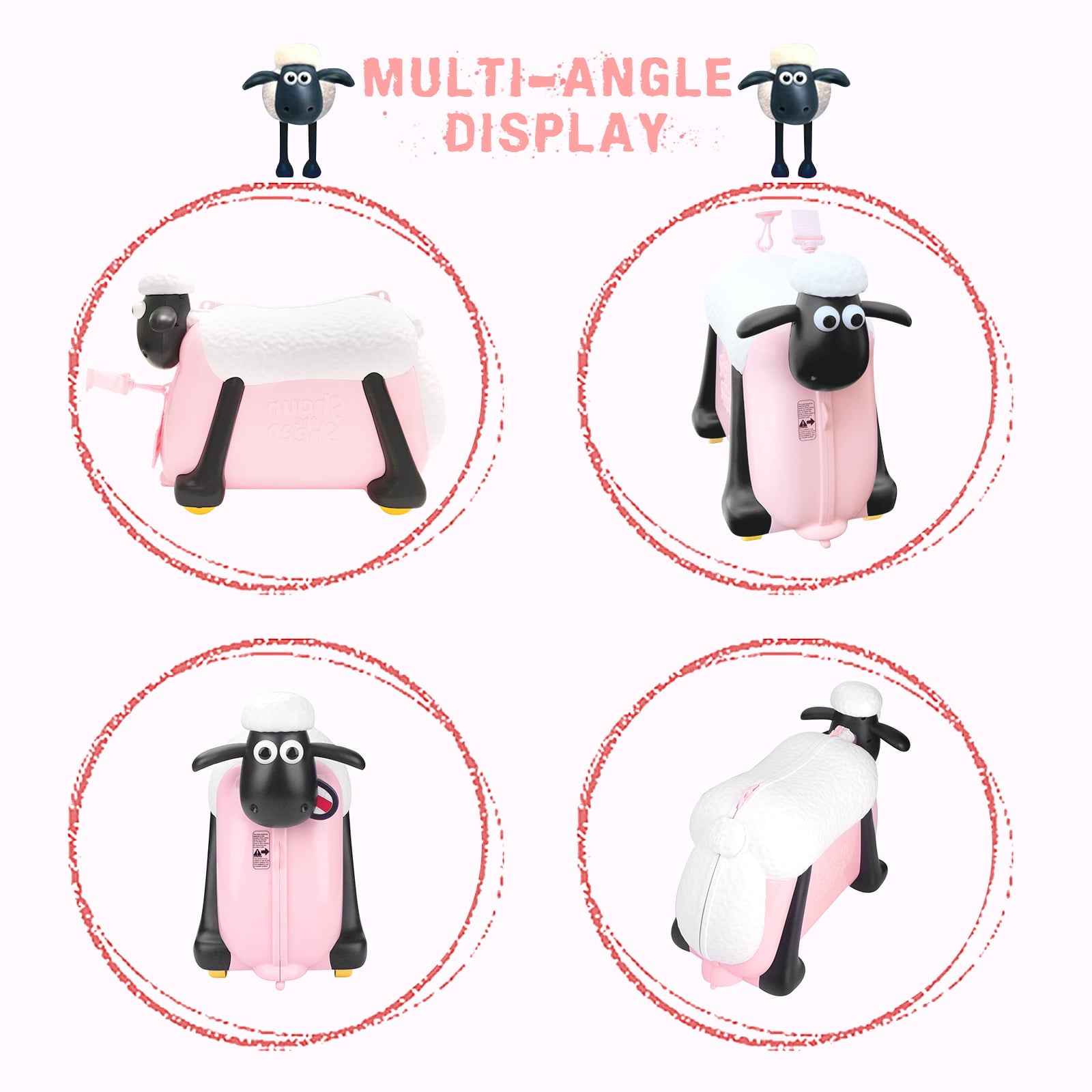 Shaun The Sheep Kids Ride on and Carry on Luggage Suitcase (Pink