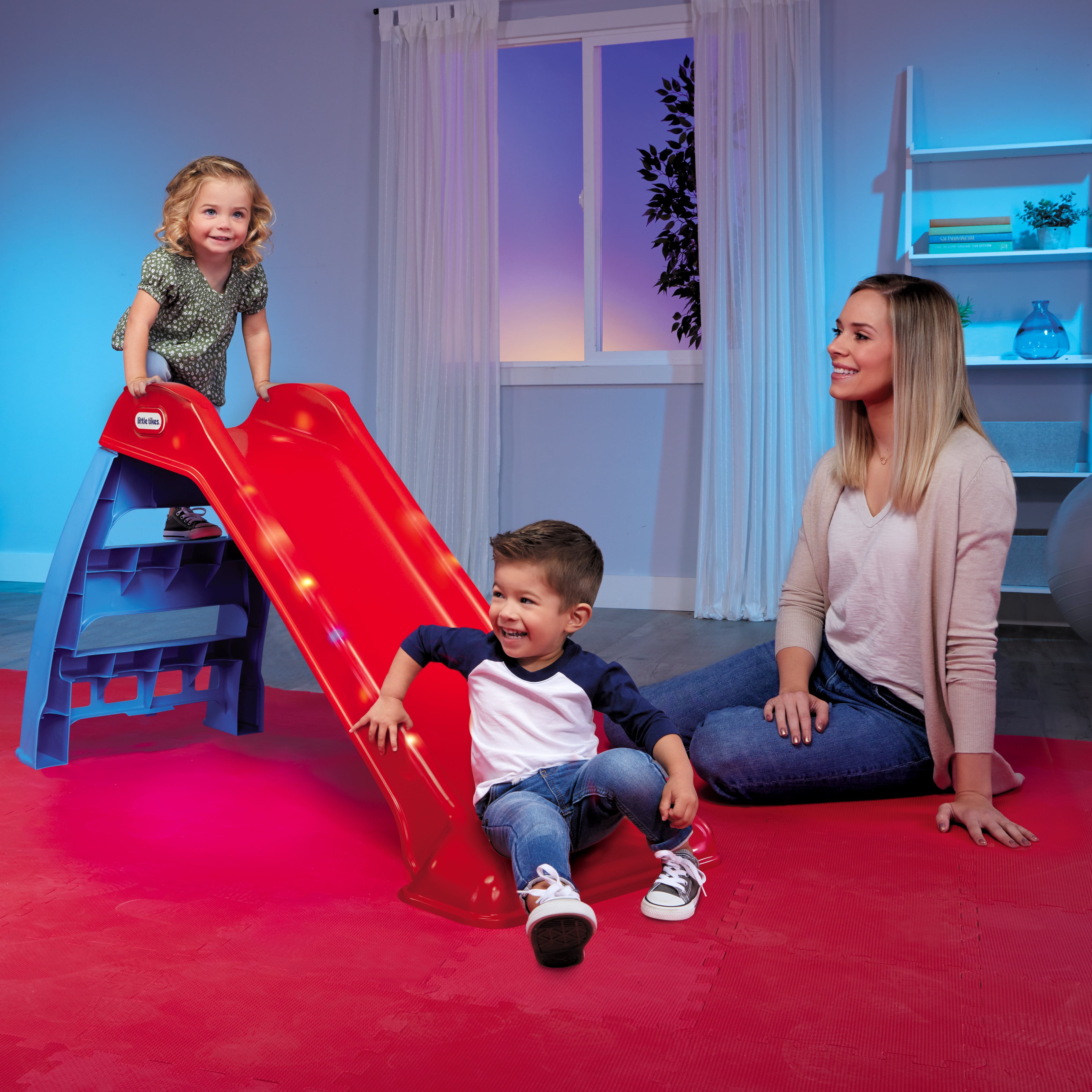 Little Tikes Light-up First Slide Indoor Outdoor Playground Slide with Folding for Easy Storage， Red and Blue- For Kids Toddlers Boys Girls Ages 18 Months to 6 Years