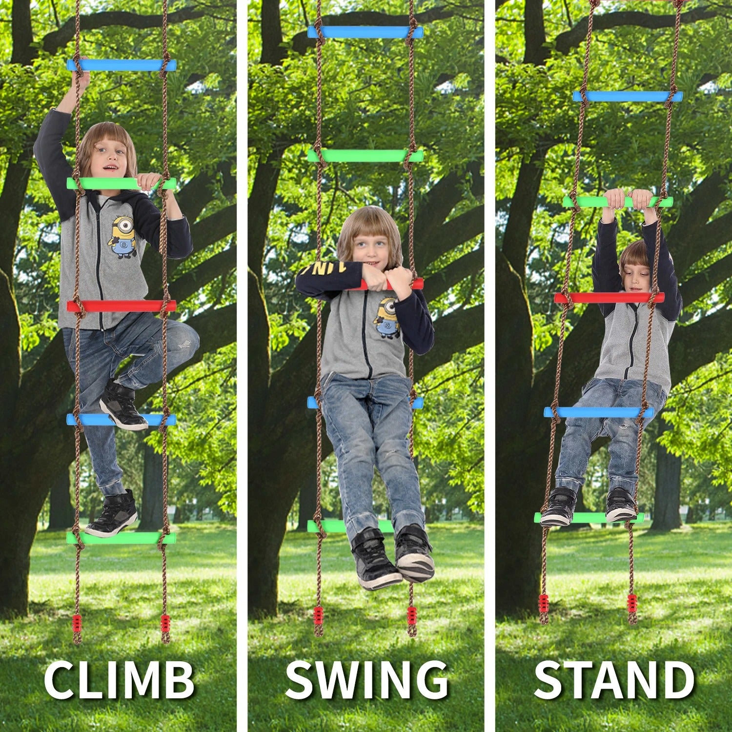 7.2 FT Rope Climbing Ladder; Backyard Playground Obstacle Course Set(Rainbow Color)
