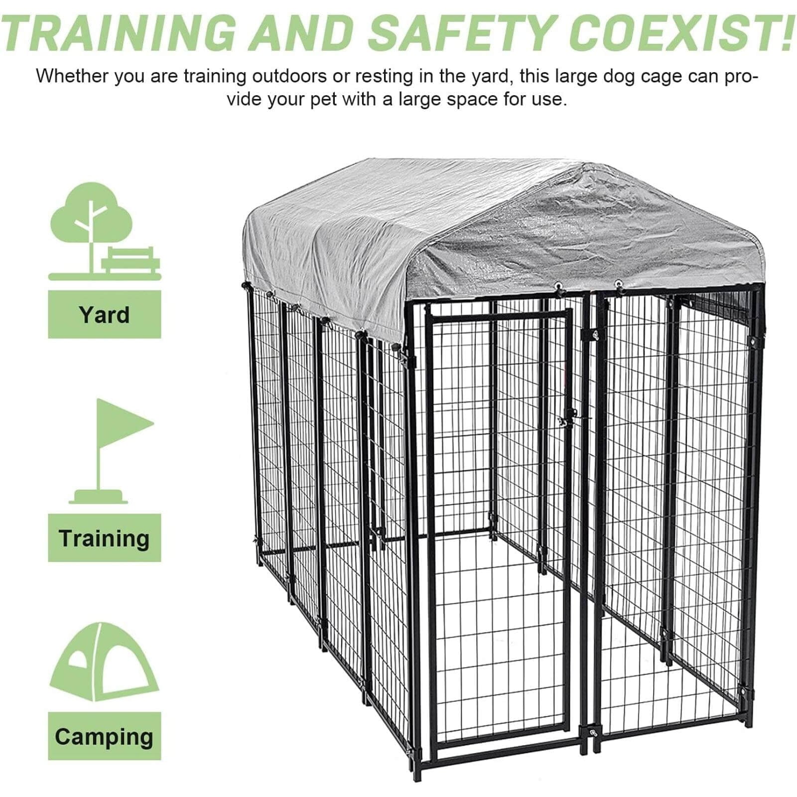 NiamVelo 8'x4'x6' Large Dog Kennel Heavy Duty Playpen Welded Dog Cage with Water-Resistant Cover， Outdoor Dog Fence Crate for Backyard， Black