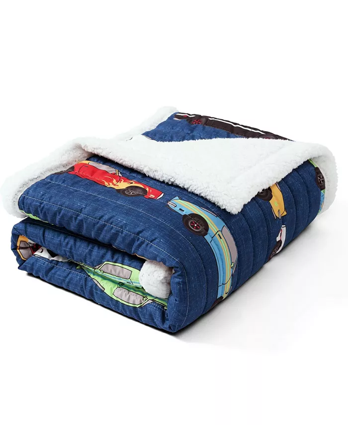 Lush Dandeacutecor Race Cars Sherpa Throw for Kids， 60