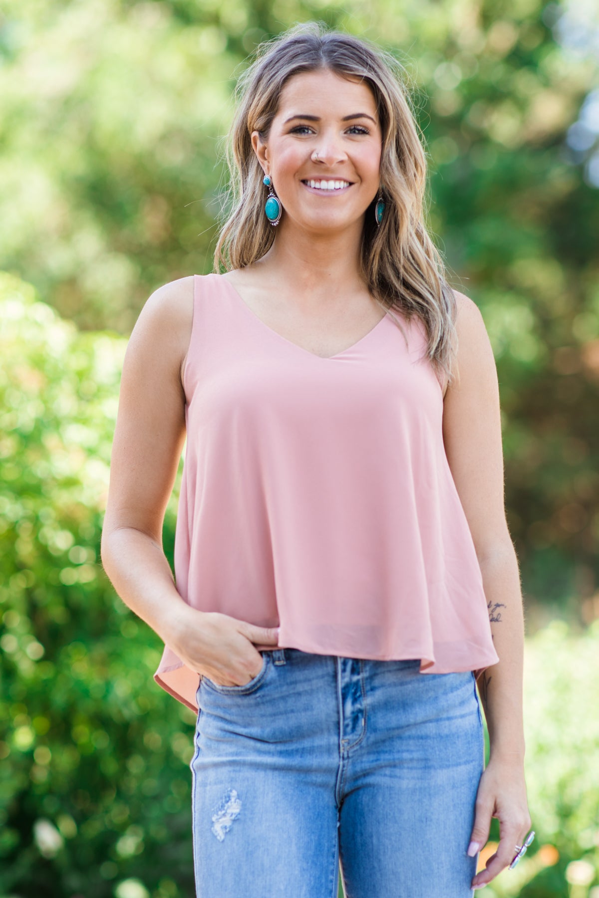 Peach V-Neck Flowy Tank