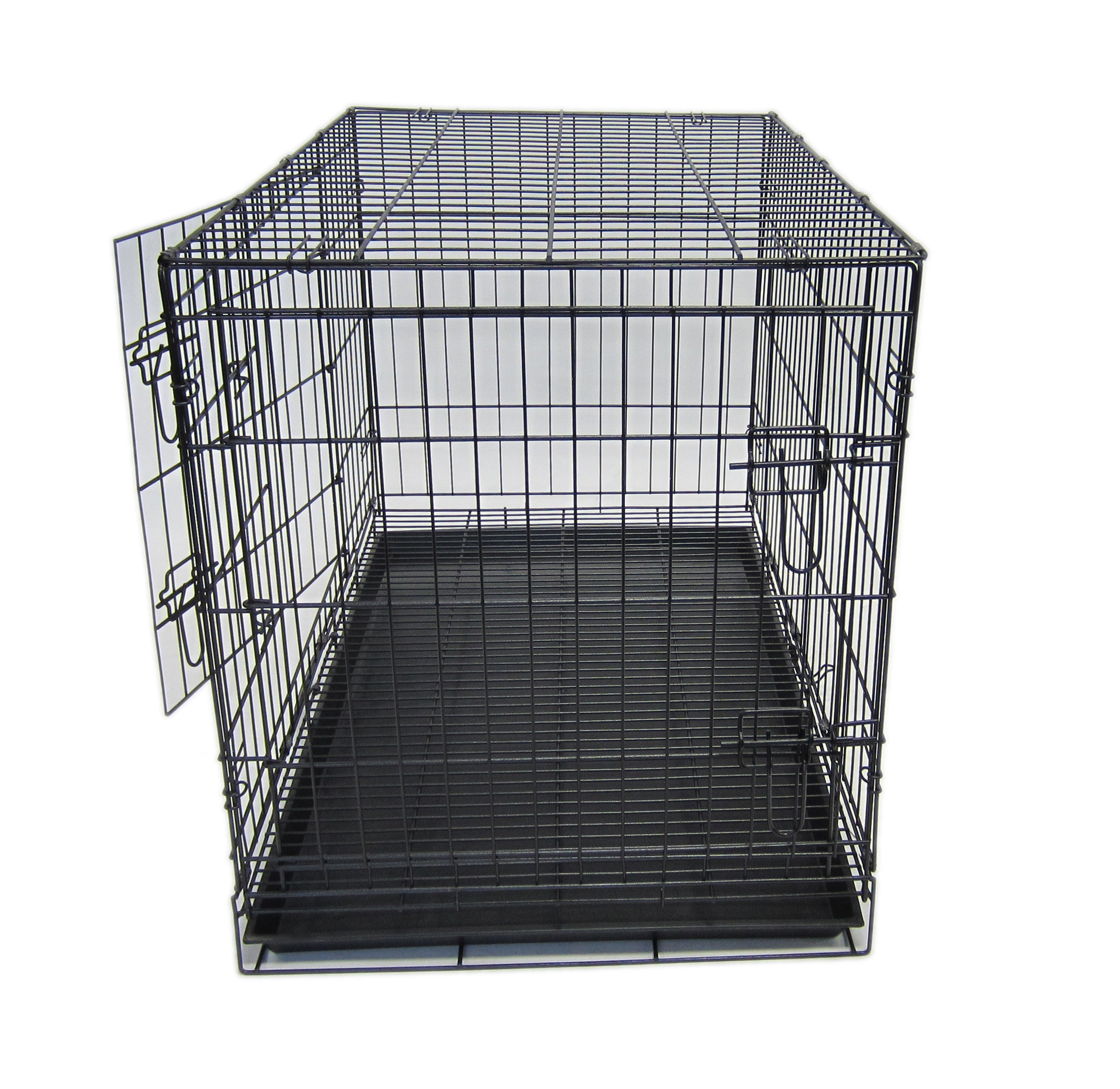 YML Double Door Pet Kennel w/ Plastic Tray， Black， 48