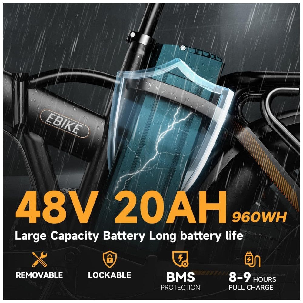 Bicicleta Elétrica Dobrável Bluebiko F6B com Motor Brushless 750W (Pico 1000W), Bateria Removível 48V 20Ah, Freios a Disco Duplos e Sistema