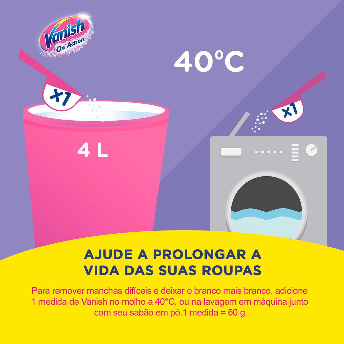 Tira Manchas em Po Vanish Crystal White Oxi Action para roupas brancas 450g