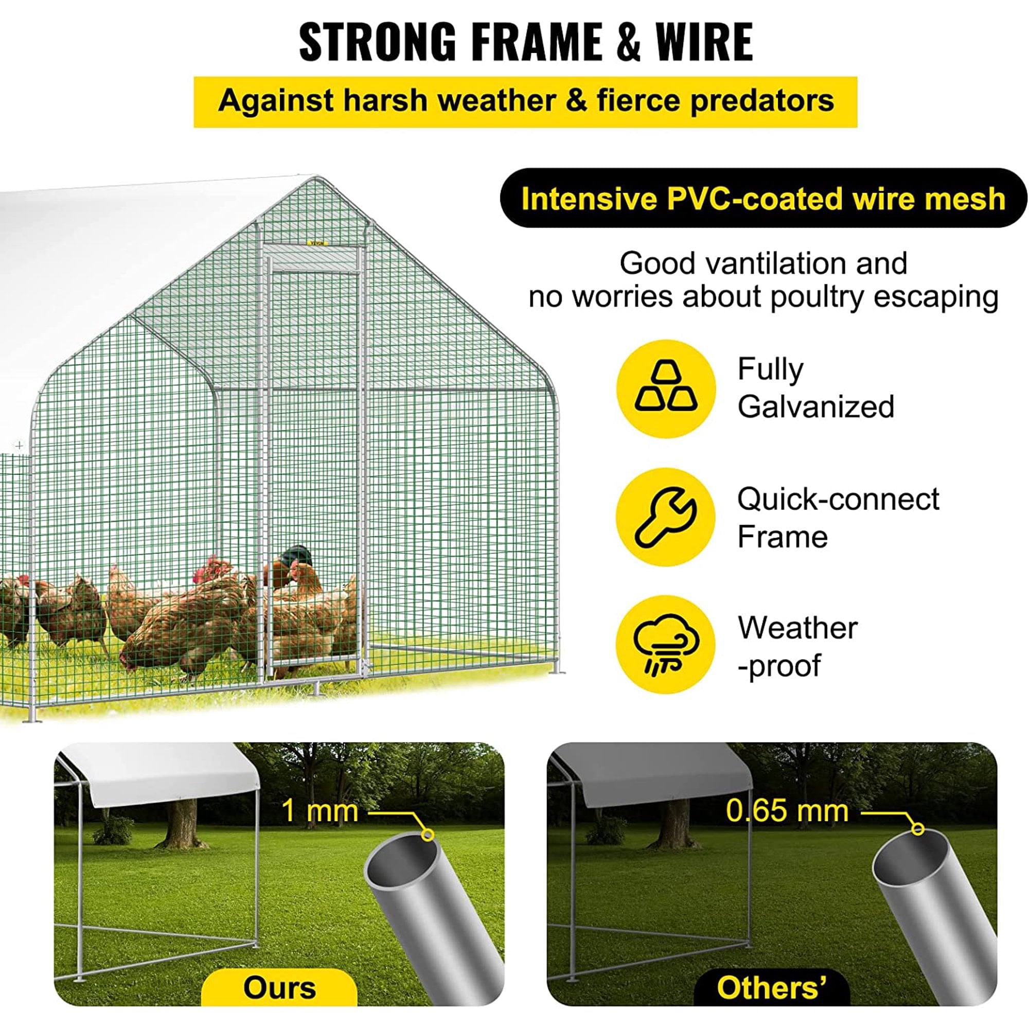 Large Metal Chicken Coop Walk in Hen Run Farm Cage 10ft*10ft