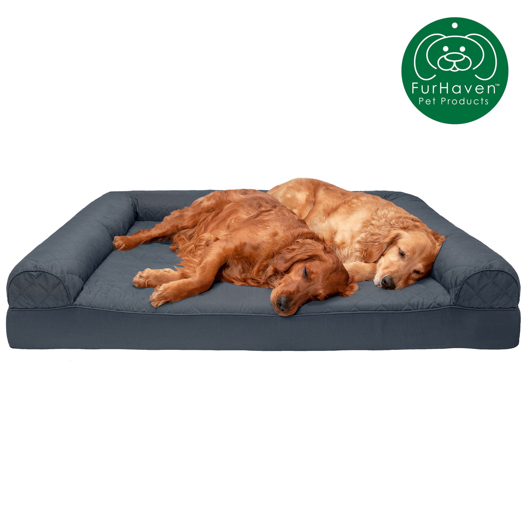 FurHaven | Orthopedic Quilted Sofa Pet Bed for Dogs and Cats， Iron Gray， Jumbo Plus