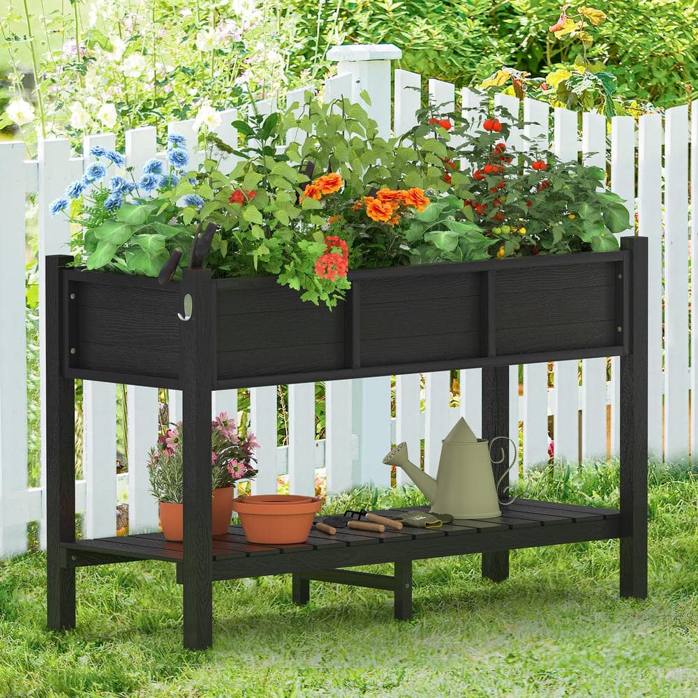 LUE BONA 48in.x18in.x30in.Raised Planter Boxes， Elevated Plastic Garden Bed Stand for Backyard， Patio， Balcony-Black DPTHD230022-7
