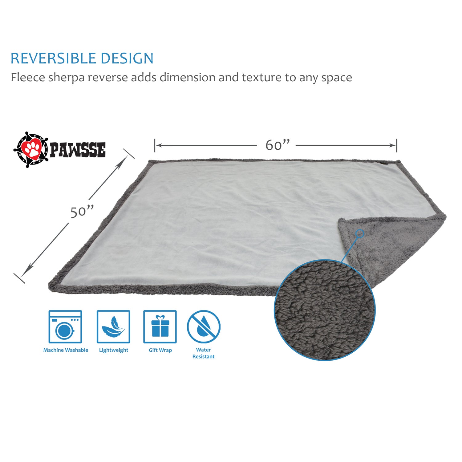 Pawsse Waterproof Pet Snuggle Blanket， Dog Puppy Cat Fleece Sherpa Throws Cushion Mat for Car Seat Furniture Protector Cover Medium 50