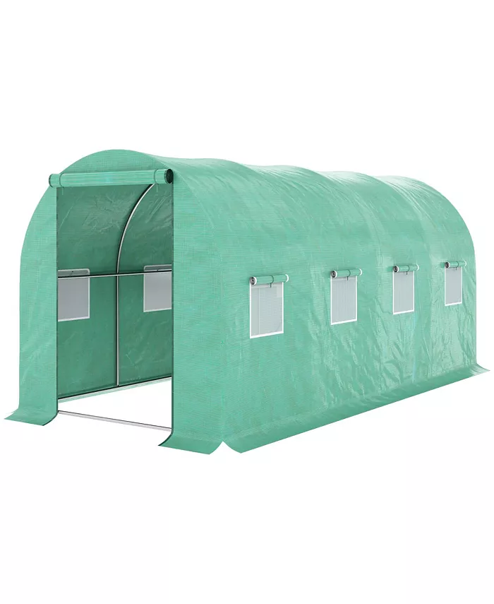 Outsunny Extra Large 15' x 7' Greenhouse， Hot House， Zipper Door， Window， Green