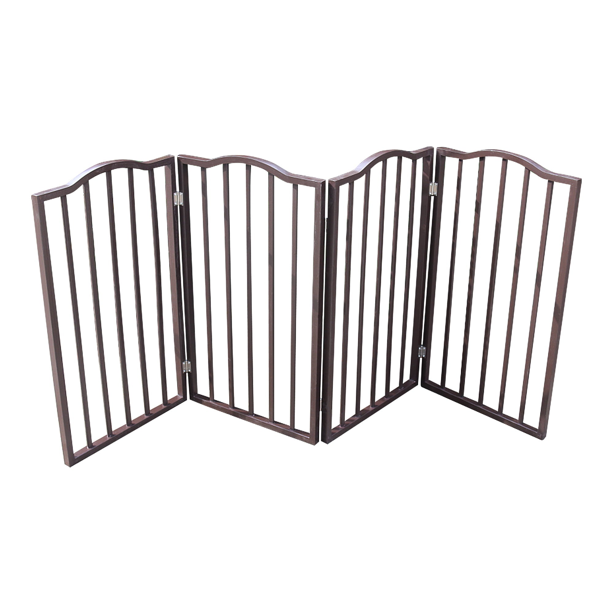 Indoor/Outdoor Classic Style Wood 4 Section Pet Gate， Extra Wide and Tall Pet Dog Safety Enclosure Dog Fences， Foldable Pet Gate Dog Gate for House， Doorway， Stairs - Dark Brown